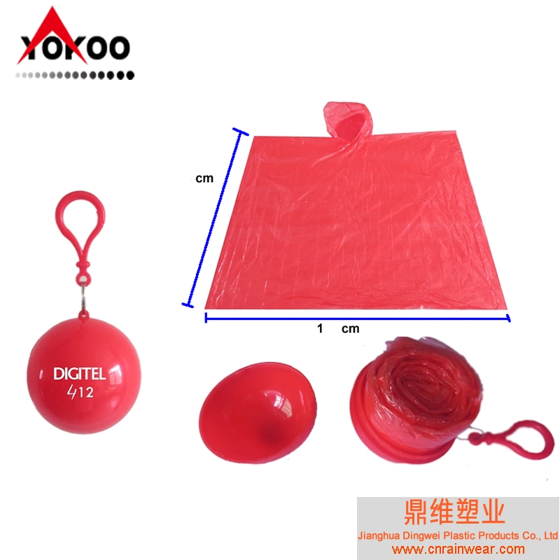 Disposable Poncho Raincoat with Keychain Ball for Promotion