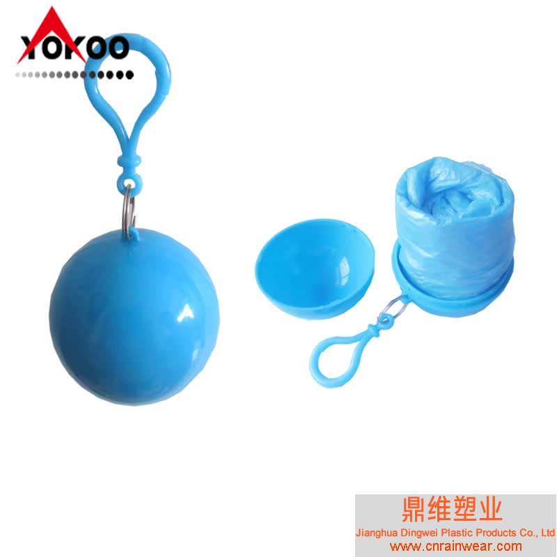 Disposable Poncho Raincoat with Keychain Ball for Promotion